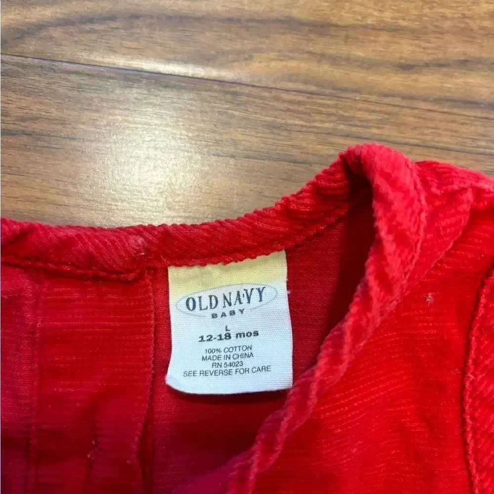 Old Navy Baby Red Corduroy Flower Vintage Sleeveless Dress
